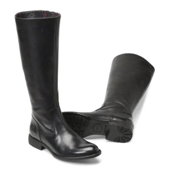 BORN NORTH BLACK Leather Wide Calf Boots 6M WC - Picture 1 of 10